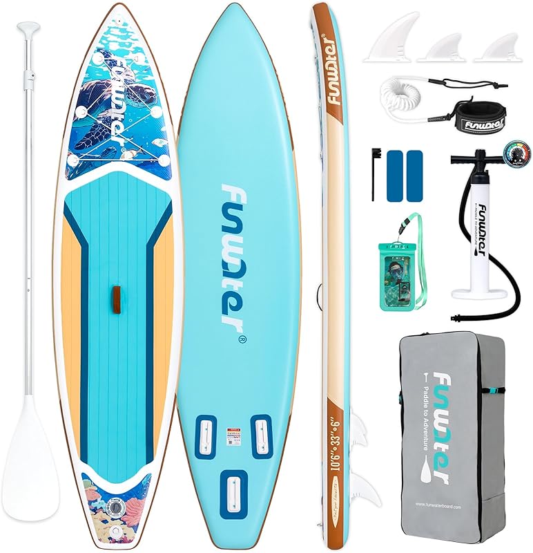 FunWater Inflatable Stand Up Paddle Board with Premium SUP Paddleboard Accessories, Wide Stable Anti-Slip EVA Deck, 11'/10'6" Paddle Boards for Adults & Youth of All Skill Levels