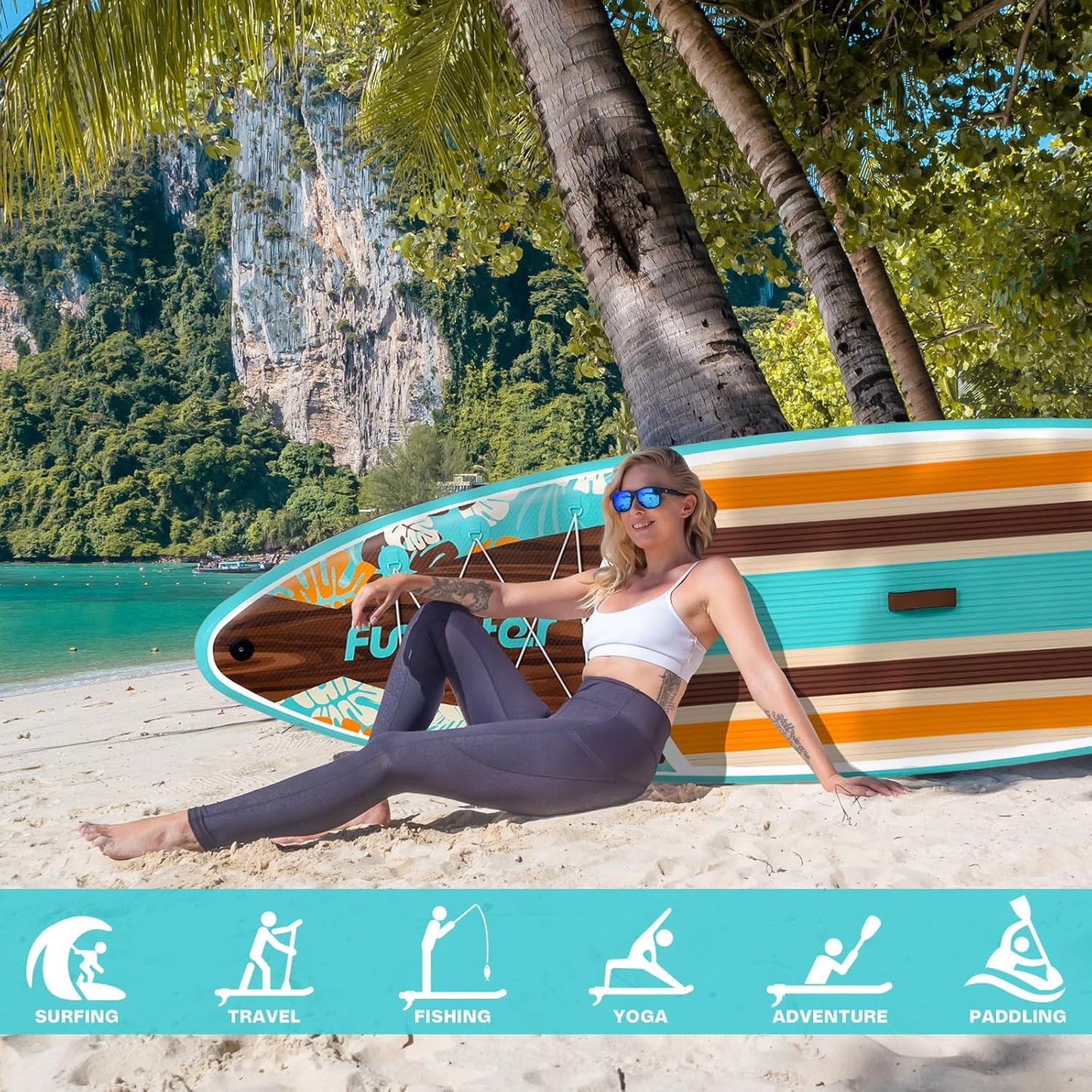 FunWater Inflatable Stand Up Paddle Board with Premium SUP Paddleboard Accessories, Wide Stable Anti-Slip EVA Deck, 11'/10'6" Paddle Boards for Adults & Youth of All Skill Levels