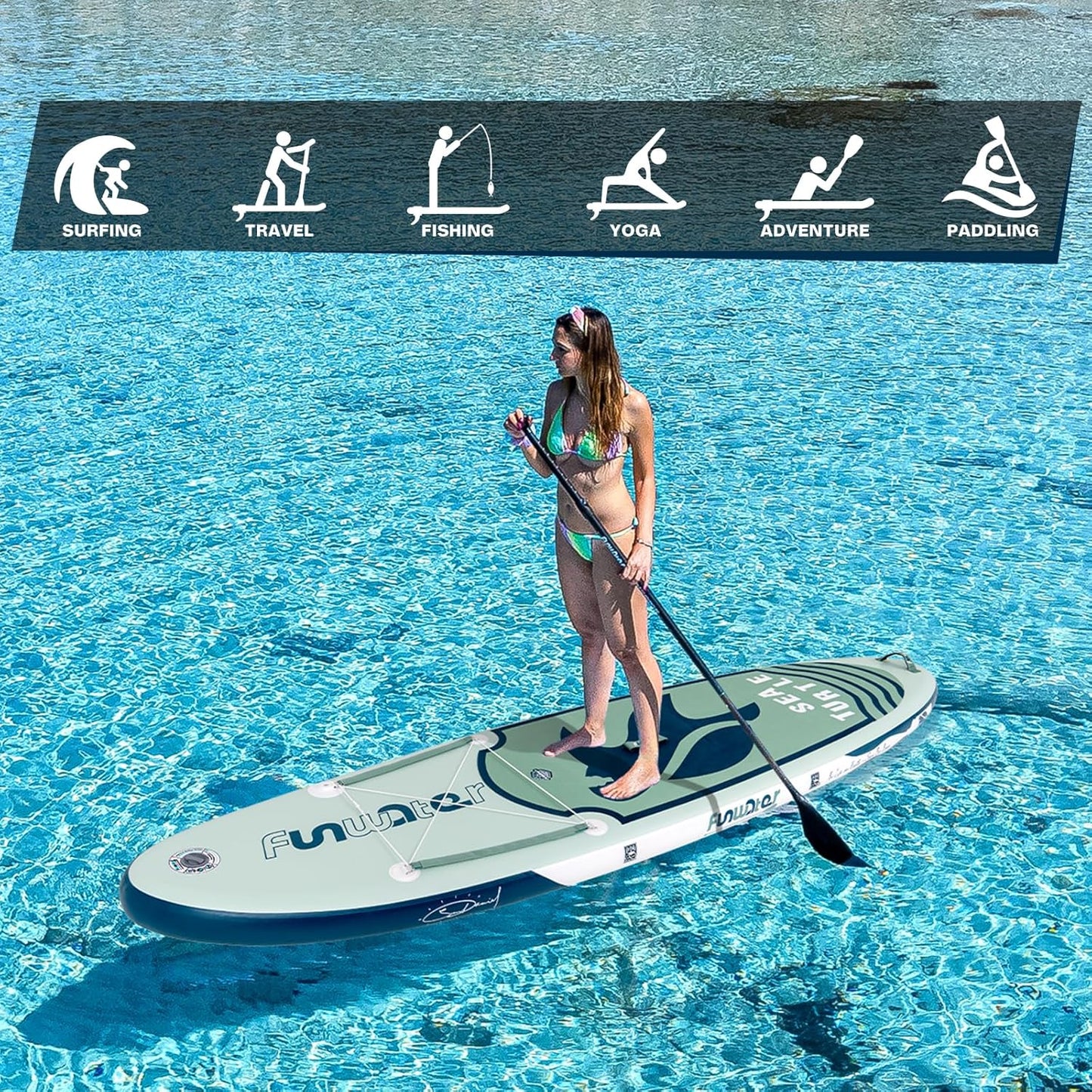 10’6” Inflatable Paddle Board – Eco-Inspired ISUP with Kayak Seat, Camera Mount & Full Accessory Kit