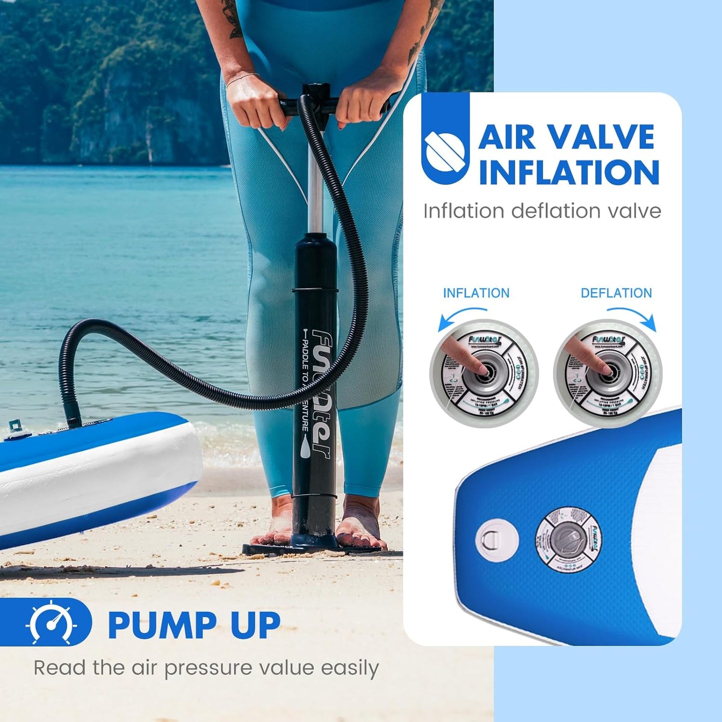 10’ Inflatable Stand Up Paddle Board – Lightweight Blue Totem SUP with Premium Accessories