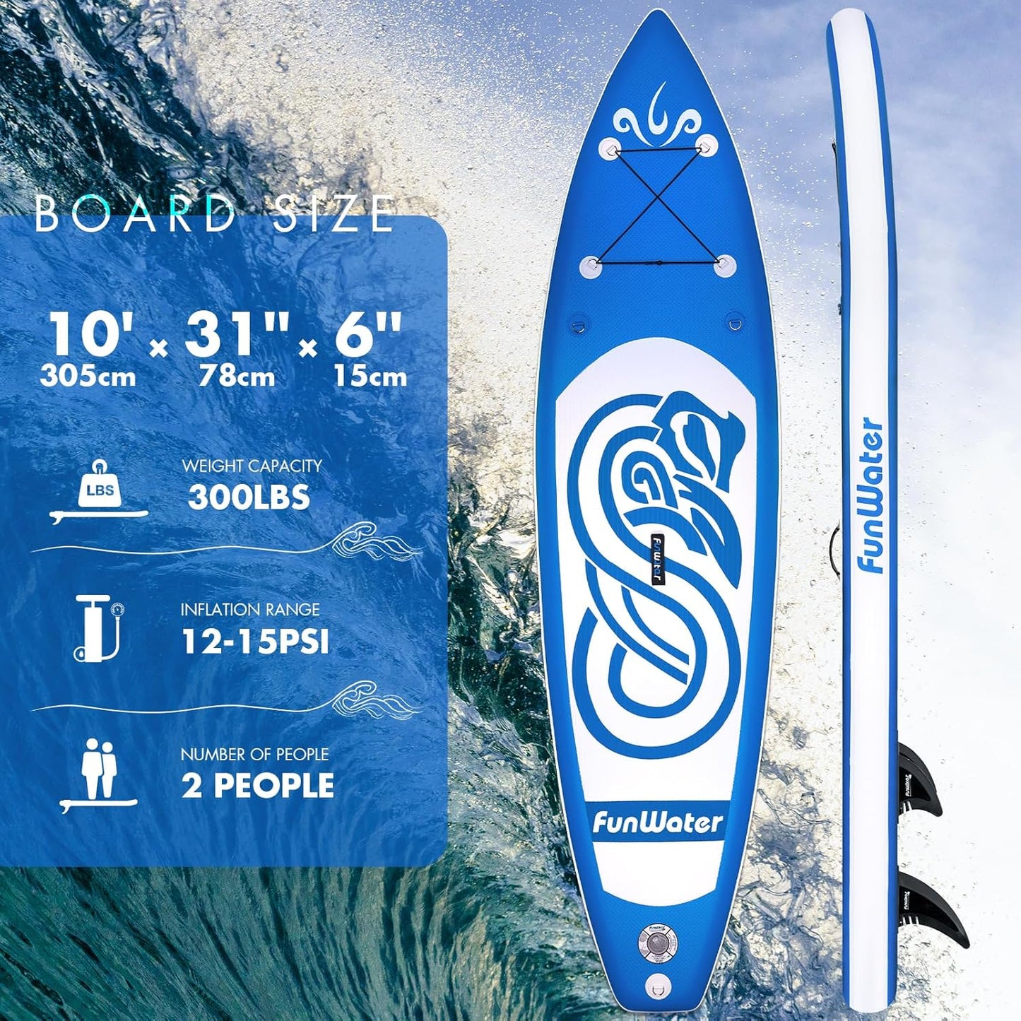 10’ Inflatable Stand Up Paddle Board – Lightweight Blue Totem SUP with Premium Accessories