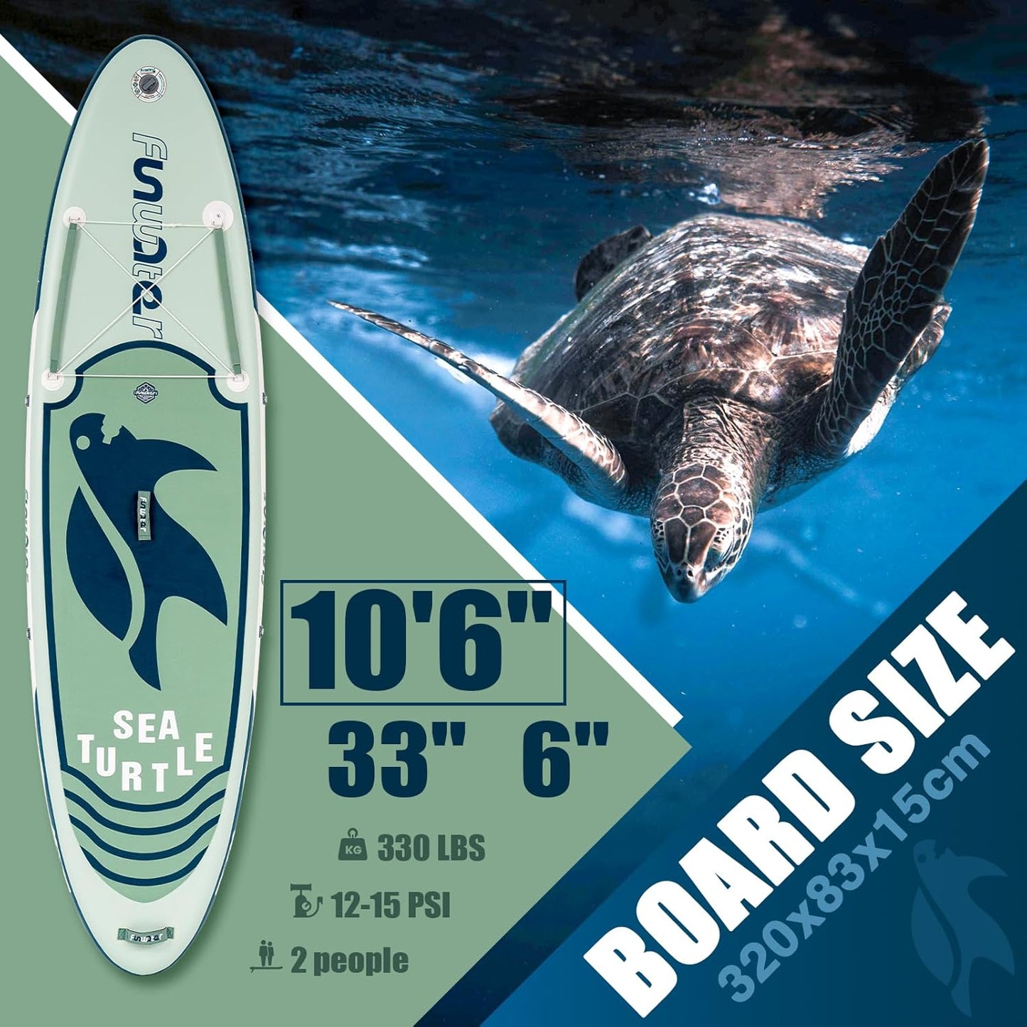 10’6” Inflatable Paddle Board – Eco-Inspired ISUP with Kayak Seat, Camera Mount & Full Accessory Kit