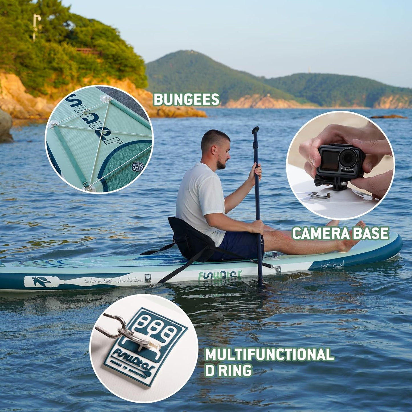 10’6” Inflatable Paddle Board – Eco-Inspired ISUP with Kayak Seat, Camera Mount & Full Accessory Kit